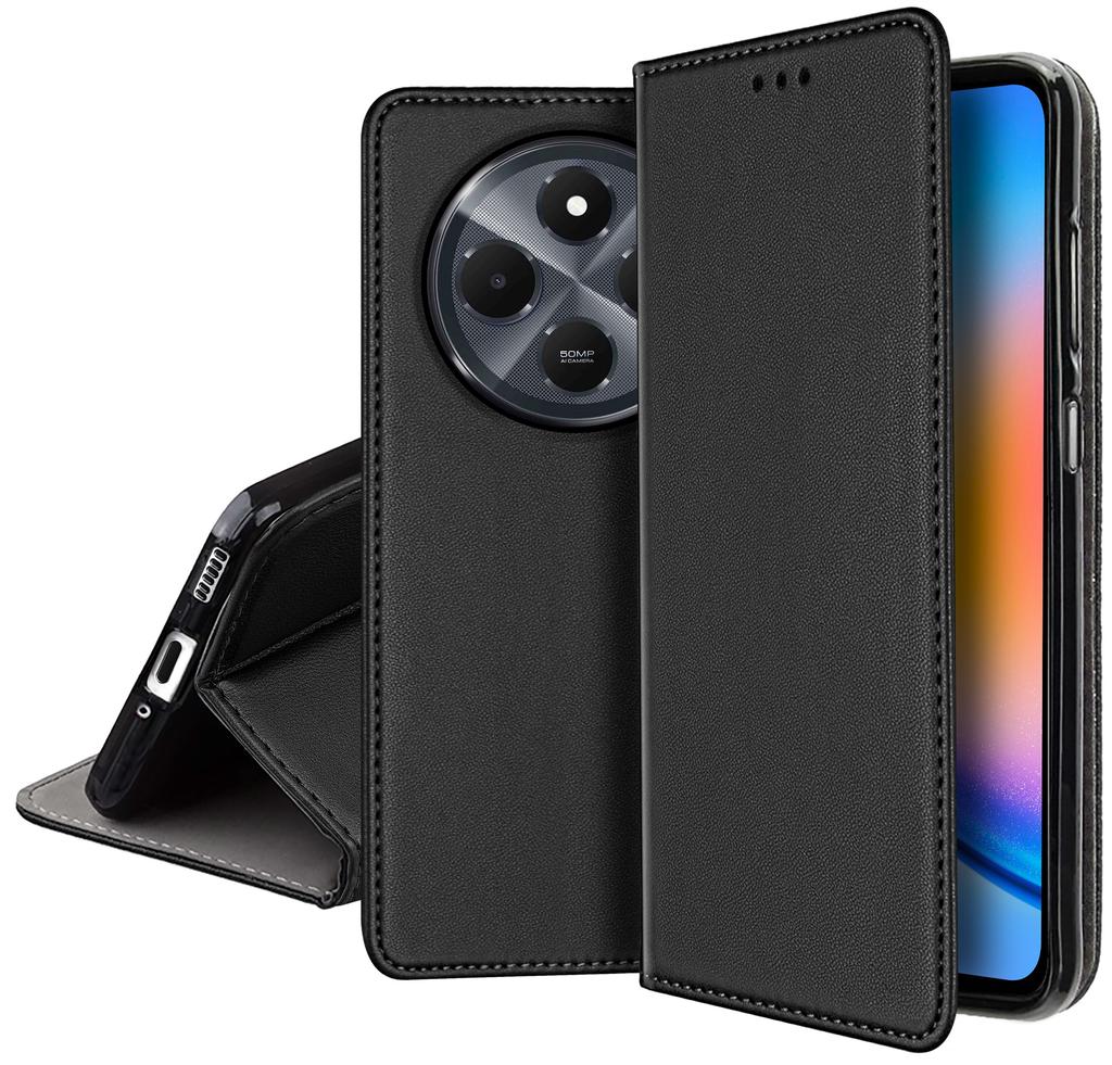 Flip case for Xiaomi Redmi 14C SMART MAGNETIC BOOK black + GLASS