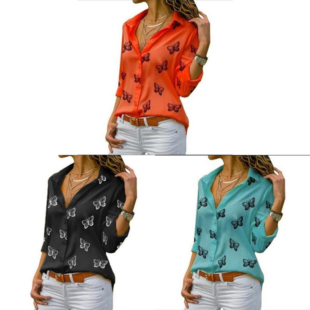 Cotton Butterfly Print Shirt With Spliced Design For Office Wear