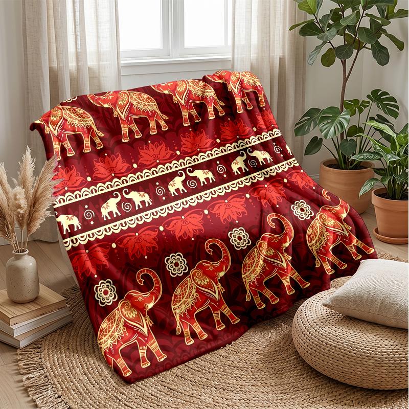 Elephant Art Collage Theme Blanket Lightweight Warm Flannel Blanket Decorative Throw Blanket for Home Decoration