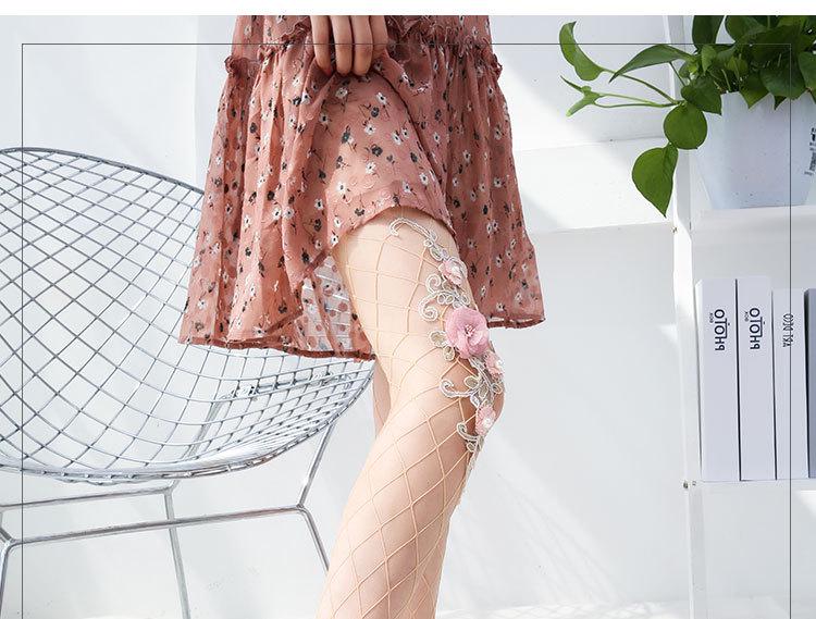 2021 European & American Style Embroidered Flower Mesh Fishnet Stockings - Spring/Summer