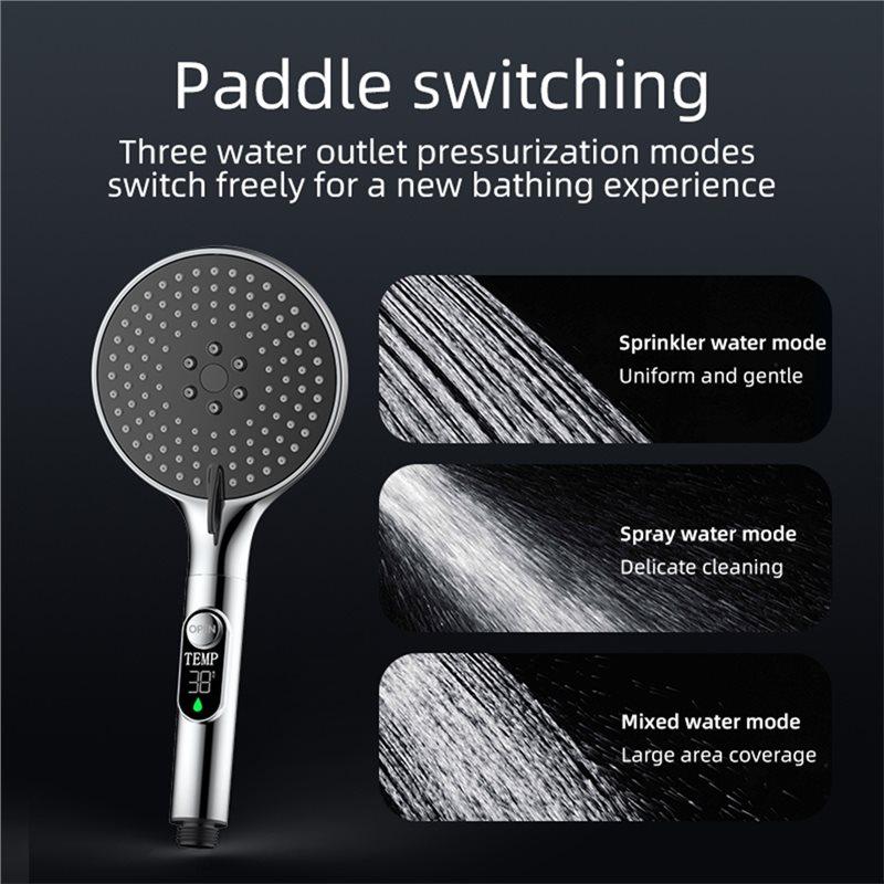 A74E-Badkameraccessoires LED Digitale Temperatuurweergave Handdouchekop Wateraangedreven Geen Batterijen Nodig 3 Snelheden 1 Stuk