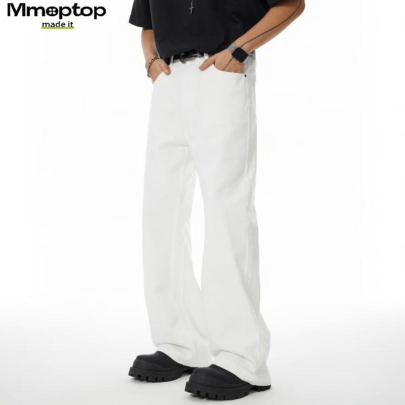 

MMOPTOP Men s Japanese Style Pure Cotton Wide-Leg Drapey Denim Jeans MNZK23 L