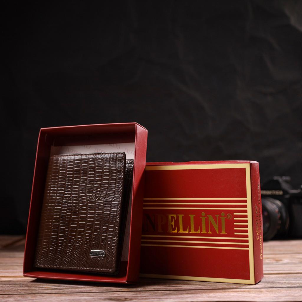 Textured Wallet for Men Made of Genuine Leather with Embossed CANPELLINI 21927 Brown