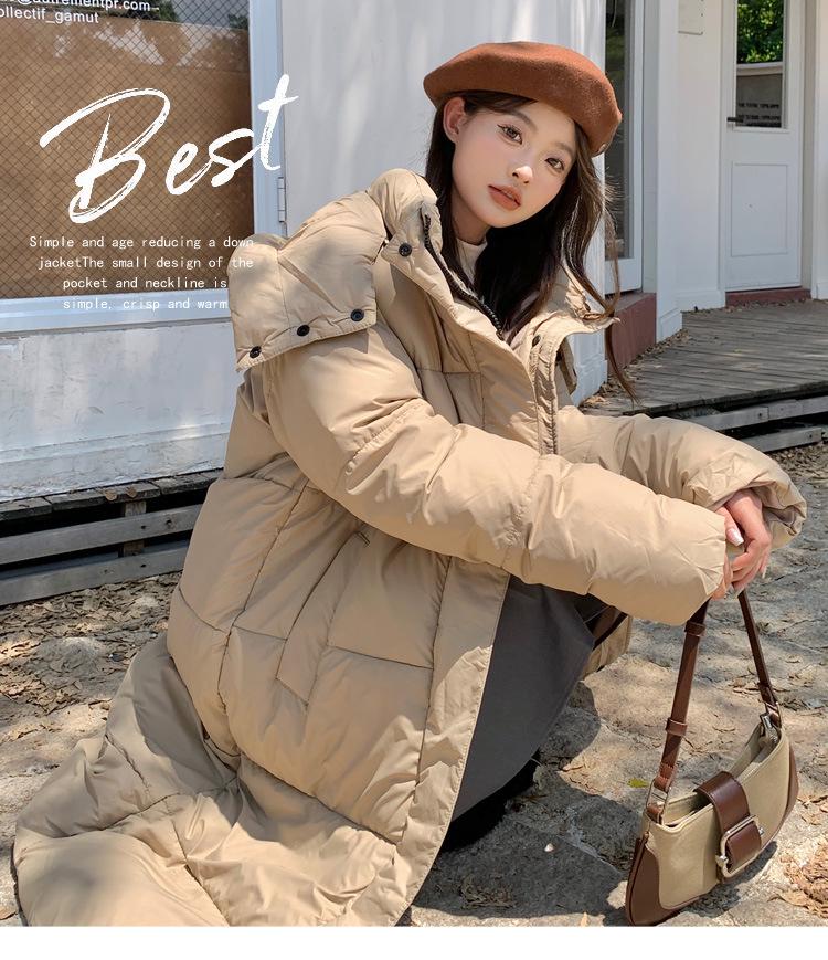 Damen 2024 Wintermode Baumwollmantel mit Kapuze in Überlänge - Dick, warm und Überknie-Stil