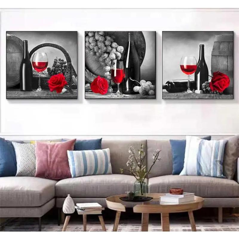 Kitchen Wall Art Decor Pictures Red Wine Glass Rose Painting On Canvas Poster and Prints Home Decoration Dining Room Restaurant