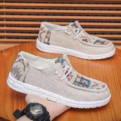 Fashion New Ethnic Style Men's Shoes Linen Canvas Walking Trendy Shoes Casual Breathable Flat Plate Shoes