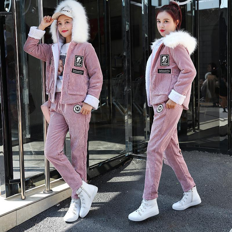Herbst und Winter Damenmode Casual Plus Samt Verdickte Einfarbige Jacke Hose Warmer Sportanzug
