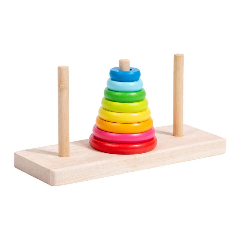 Wooden Large Rainbow Tower Stacking Toy For Kids Educational Brain Teaser Gift
