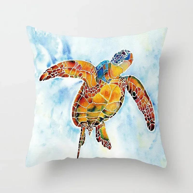 45X45CM Retro Mediterraner Ozean Druck Blau Grün Kissenbezug Heiß Meerjungfrau Fisch Kissenbezug Sofa Sitz Wohnzimmer Dekokissen