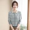 Autumn 2025 Wool Knitwear: Elegant Striped Lapel for Middle-Aged Women