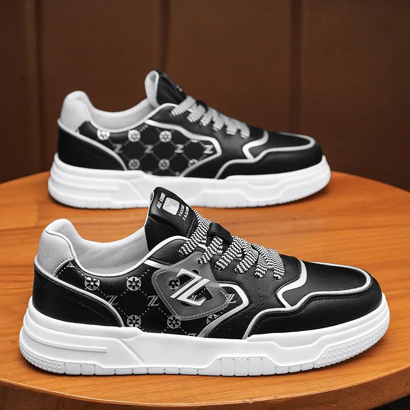 New Shoes for Men Genuine Leather Casual Shoes Street Trend Flat Skateboard Shoes Youth Cool Cow Leather Sneakers