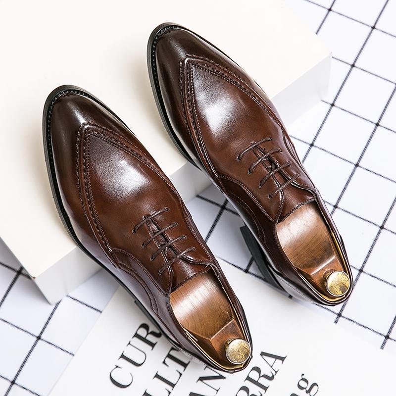 Fashion High End Brand Men's Pointed Toe Shoes for Wedding Lace Up Retro Brown Men's Business Casual Shoes Commuting Work Shoes