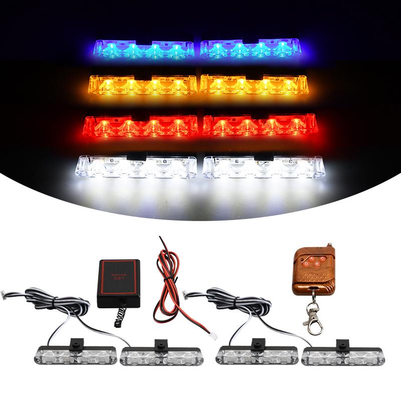 Car Led Grid Police Strobe Light With Remote Super Bright 12V Front Grille Auto Emergency Flashing Firemen Beacon Warning Lamp