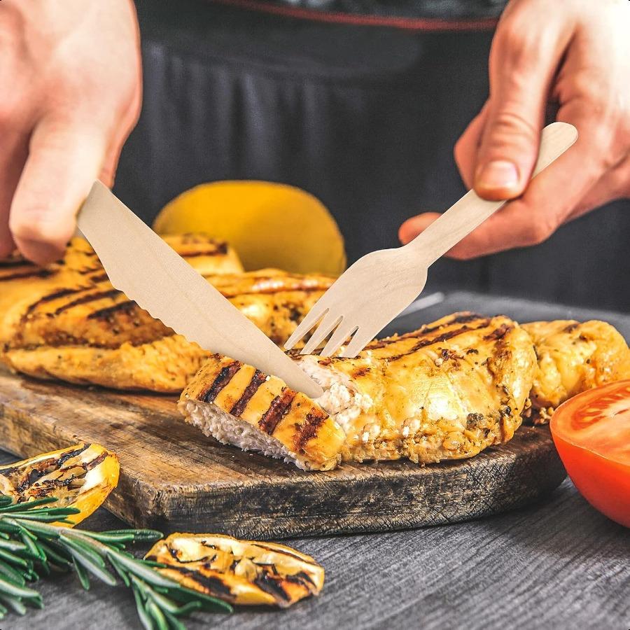 

150 шт. Набор компостируемых столовых приборов специального выпуска Одноразовый набор деревянных столовых приборов Альтернатива пластику Экологичный Биоразлагаемый United States