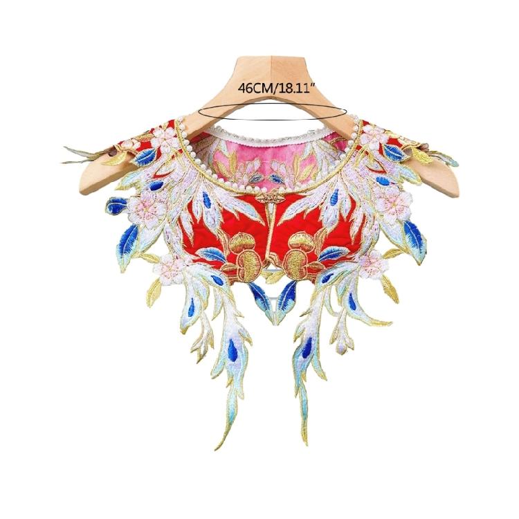 Embroidery Floral Neckline Buckle Front Ancient Hanfu Costume Fake Collar Shawl