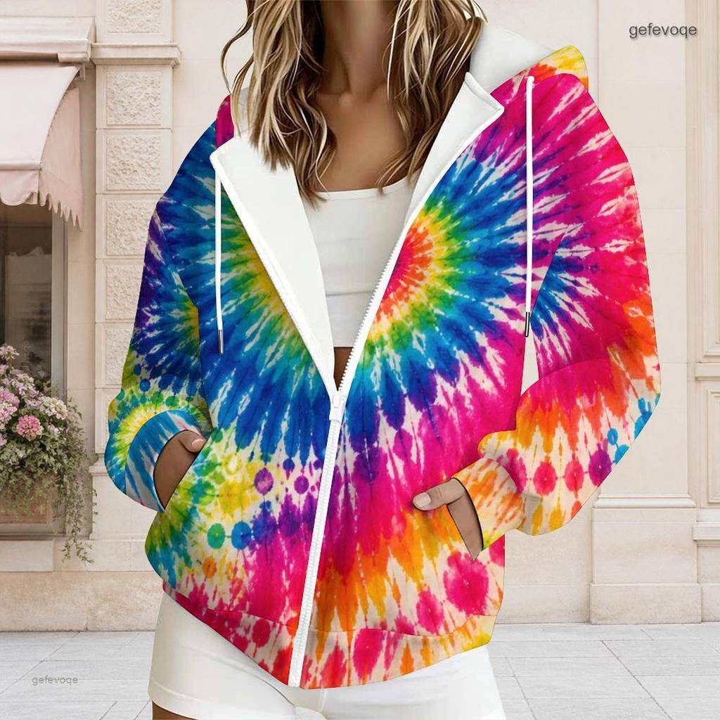 Women Plus Size Zip Up Hoodie Long Sleeve Drawstring Hood Pockets Green Beige Leaf Print Casual Top