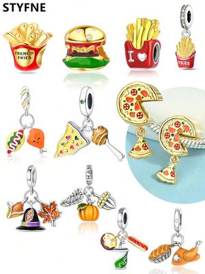 Charms Plata Delicious Food Pizza Roast Chicken Bead Copper Plated Fit Copperoriginal Bracelet For Jewelry Making Diy Charm