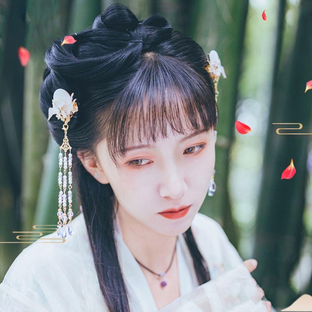 

Beaded Bird Flower Duckbill Clip Barrettes Chinese Style Hairpins Hanfu Taseel Hair Clips Party білий