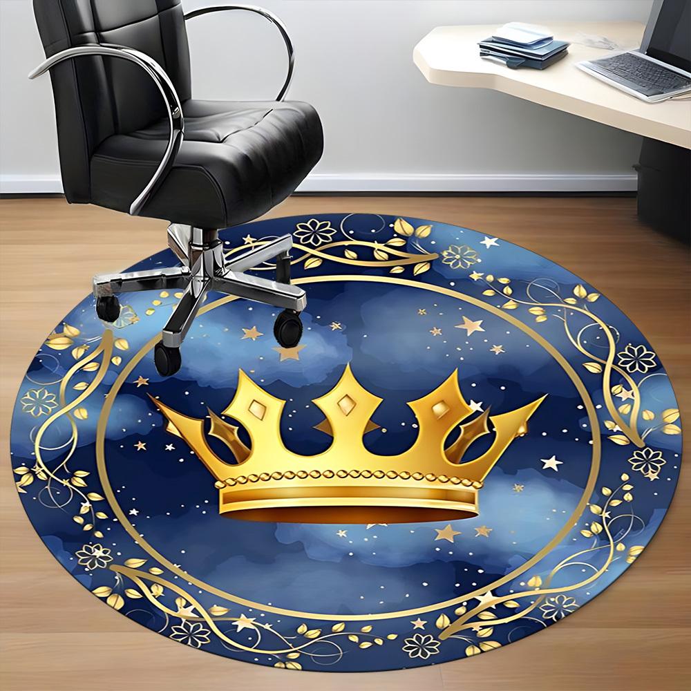 1pc Crown PrintChair Carpet for Office, Indoor Non-Slip Washable Polyester Fiber Carpet, Mat For Office, Machine Washable