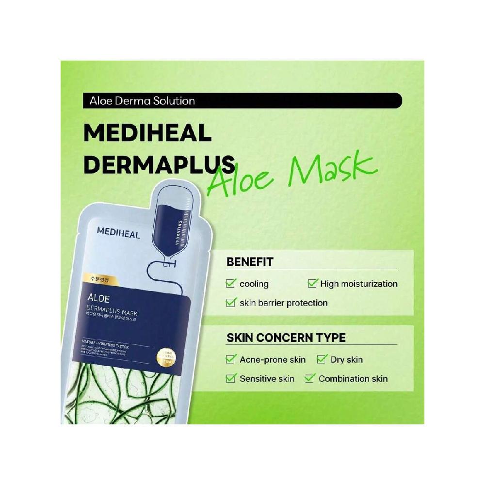 Mediheal Dermaplus Aloe Mask (10 PCS) - Daily Vegan Mask For Hydrating Skin With Panthenol & Hyaluron, Korean Self Skin Care Sheet Mask