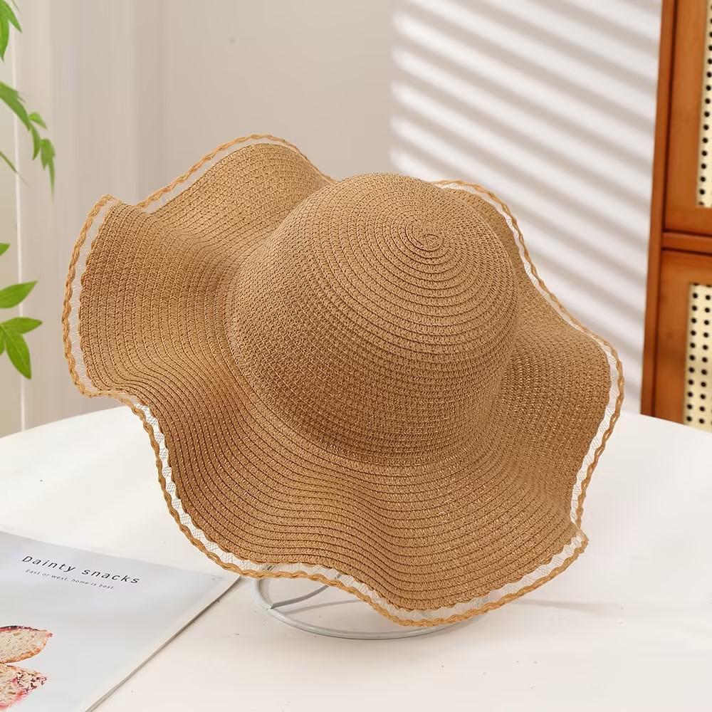 Big-Brimmed Straw Hat Women'S Summer Sunscreen Sun Hat Versatile Wavy Edge Beach Travel Sun Hat