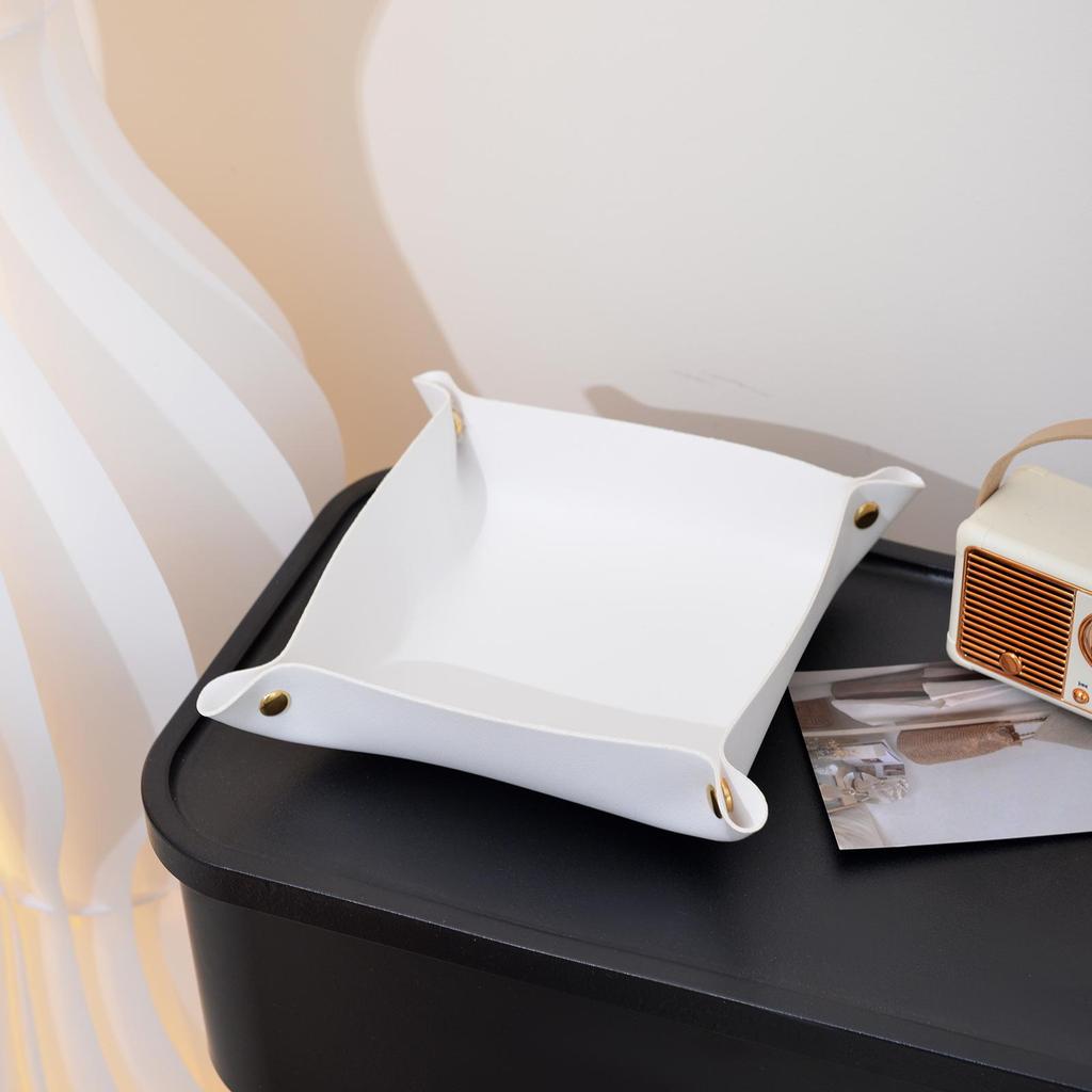 Leather Desktop Organizer Tray for Jewelry, Cosmetics, and Snacks
