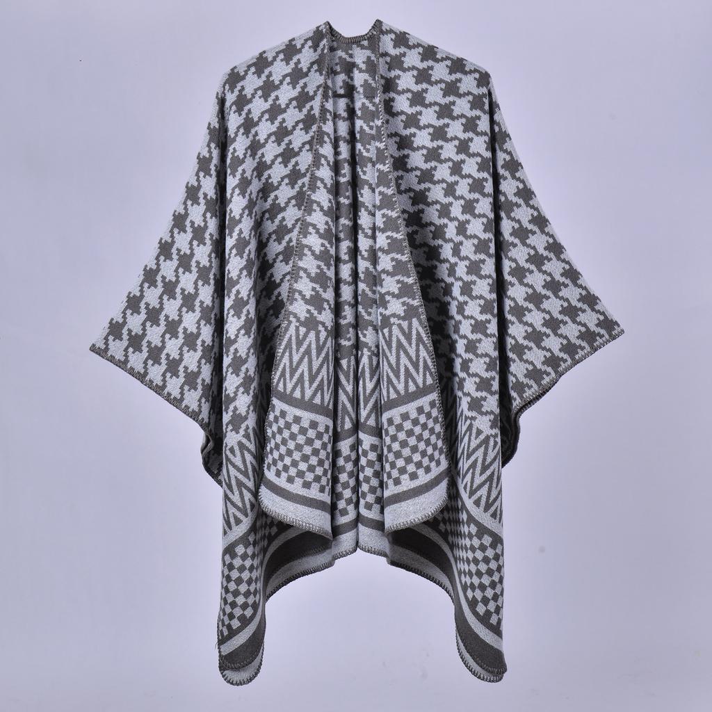 Women's New Autumn and Winter Warm Shawl European and American Classic Thousand Bird Grid Cloak Knitted Scarf Shawl Split Cloak