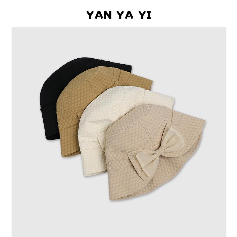 Lady temperament bucket hat women's spring and summer fashion face covering wide brim basin hat showing face small bow sun protection sun hat