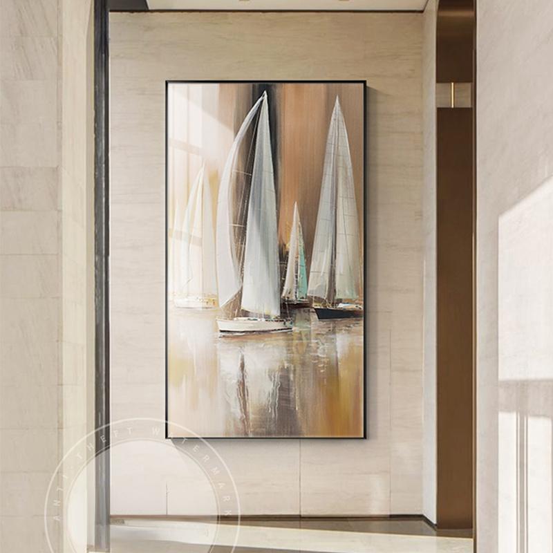 Abstract Brown Boat Canvas Painting Nordic Posters Prints Modern Landscape Wall Art Pictures for Living Room Aisle Decoration