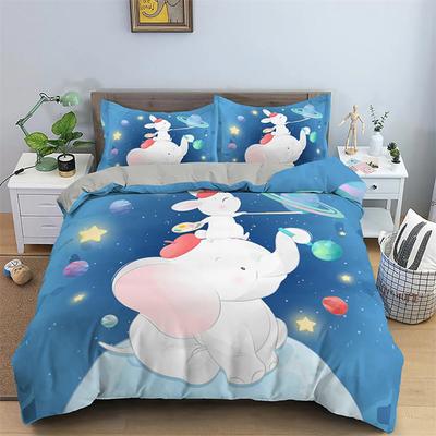 Cartoon Duvet Cover Lovely Animals and Blue and White Cute Elephant and White Rabbit Quilt Cover Room Decoration for Kids Child