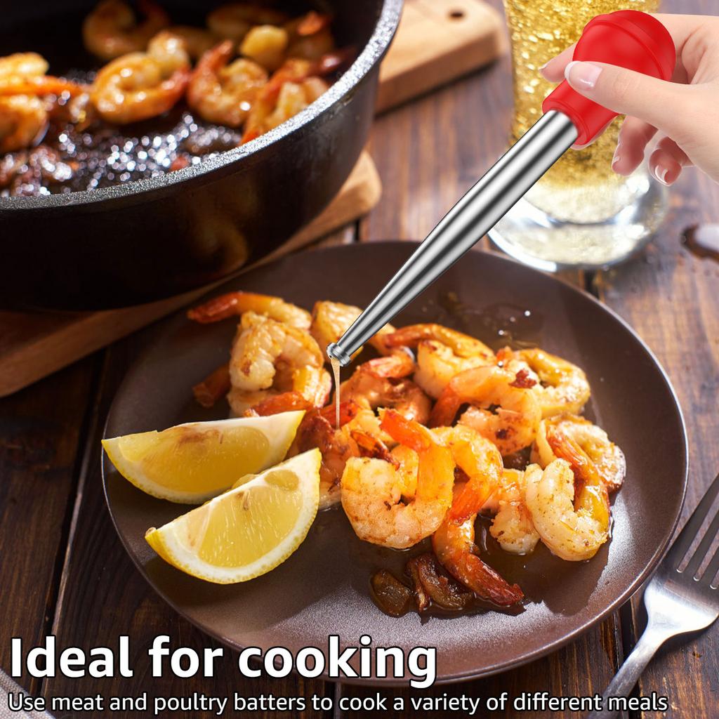 Turkey Baster Stainless Steel Turkey Baster Syringe with Cleaning Brush Meat Marinade Injector with 2 Needles and Detachable