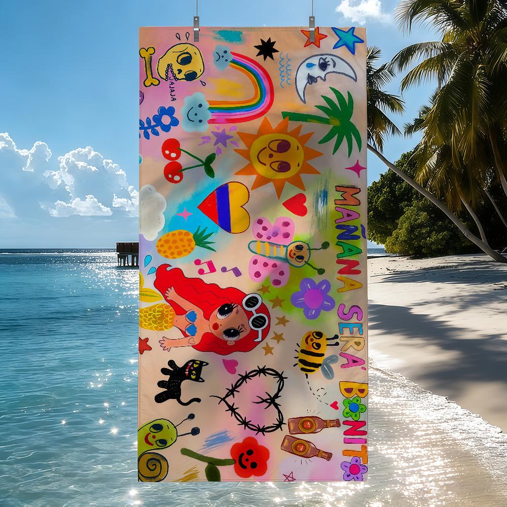 

Cartoon Karol G Female Singer Towel Quick Drying Beach Towels Are Suitable For Swimming Pools Camping Yoga And The Gym W30*H60(CM)