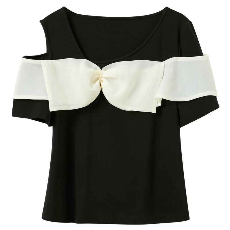 Sancai Plus Size Off-Shoulder Bowknot T-Shirt XL