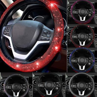 38cm Diameter Universal Bling Rhinestones Steering Wheel Cover for Women Crystal Diamond Sparkling Car Anti-Slip Breathable Steering Wheel Protector
