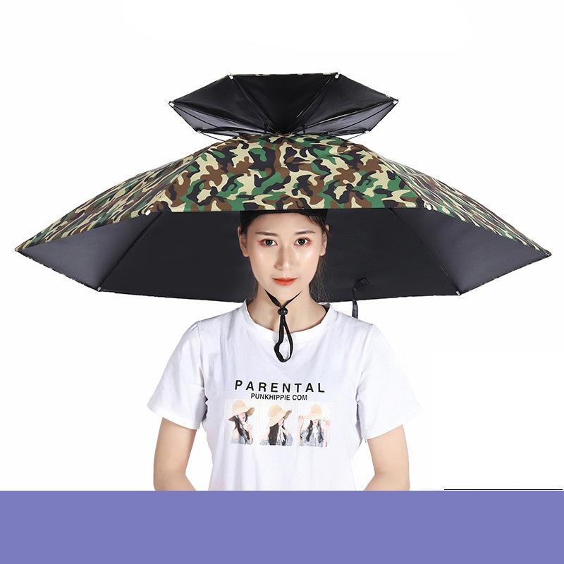 Rain Umbrella Hat Foldable Sun Shade Waterproof Fishing Headwear Cap Beach Head Hats Double-Layer UV Protection Sunscreen