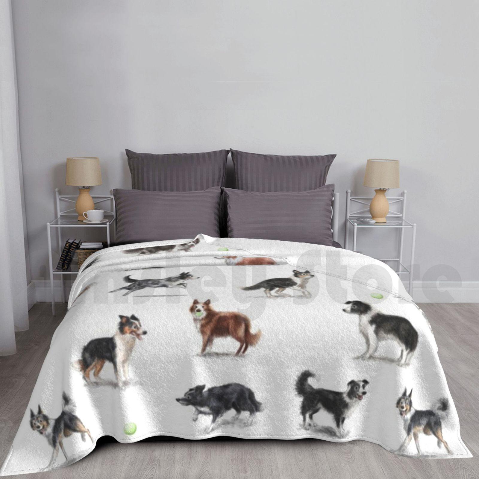 Border Collies Blanket For Sofa Bed Travel Border Collie Sheepdog Working Pastoral Collies Farming Sheep Farm Size: 75*100cm, Weight: 230 GSM