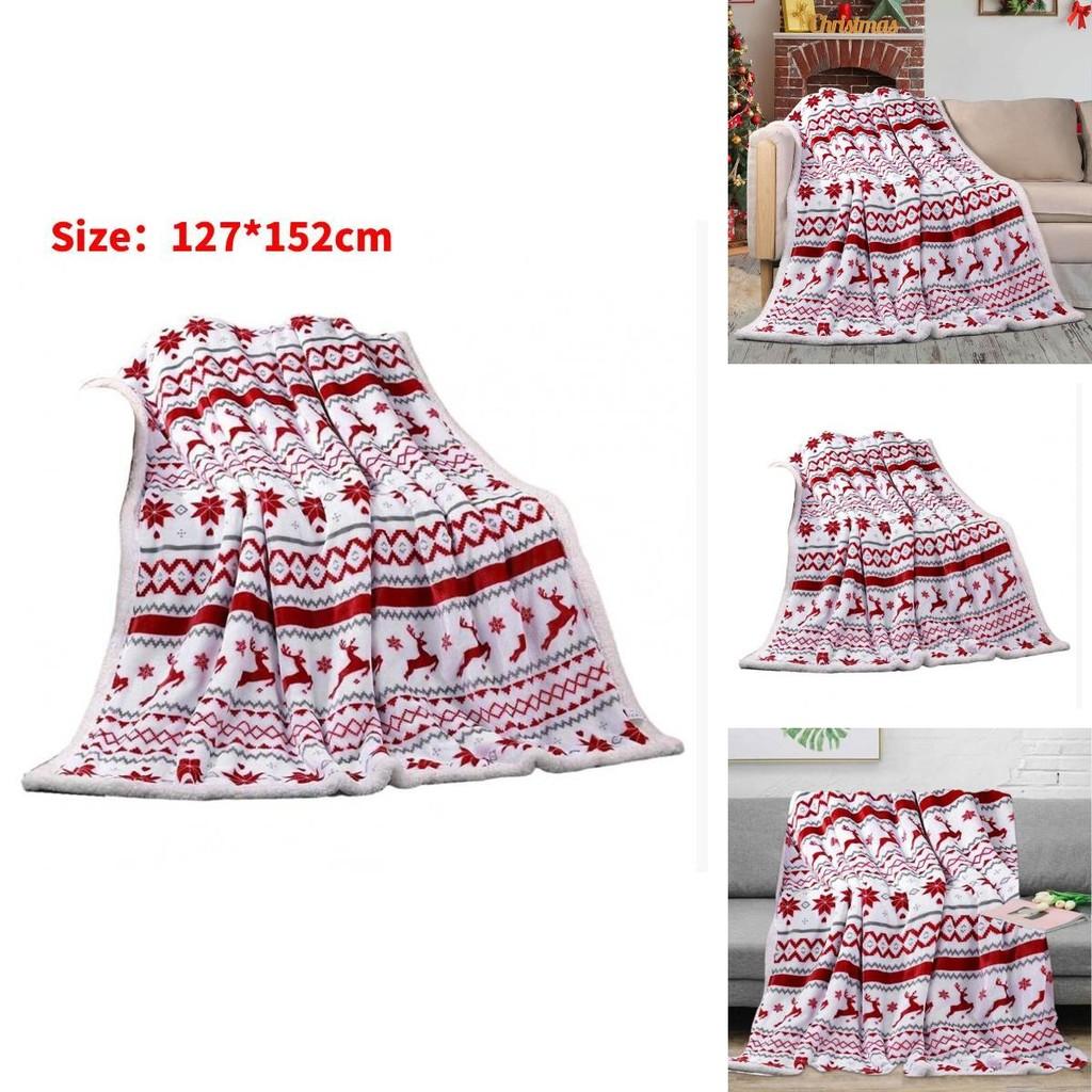 Christmas Plush Blanket With Snowflake And Reindeer Print For Home Decor
