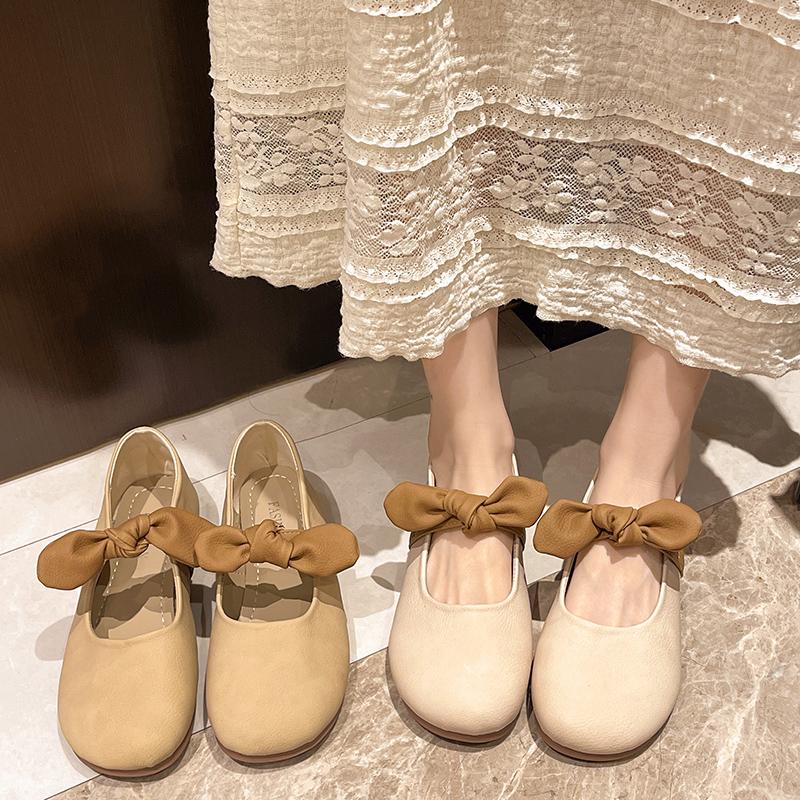 Fashion Fashion Bowknot Pearl Flat Bottom Baotou Half Slippers Women New 2024 Summer Shallow Mouth Mary Jane Single Shoes Casual Slides