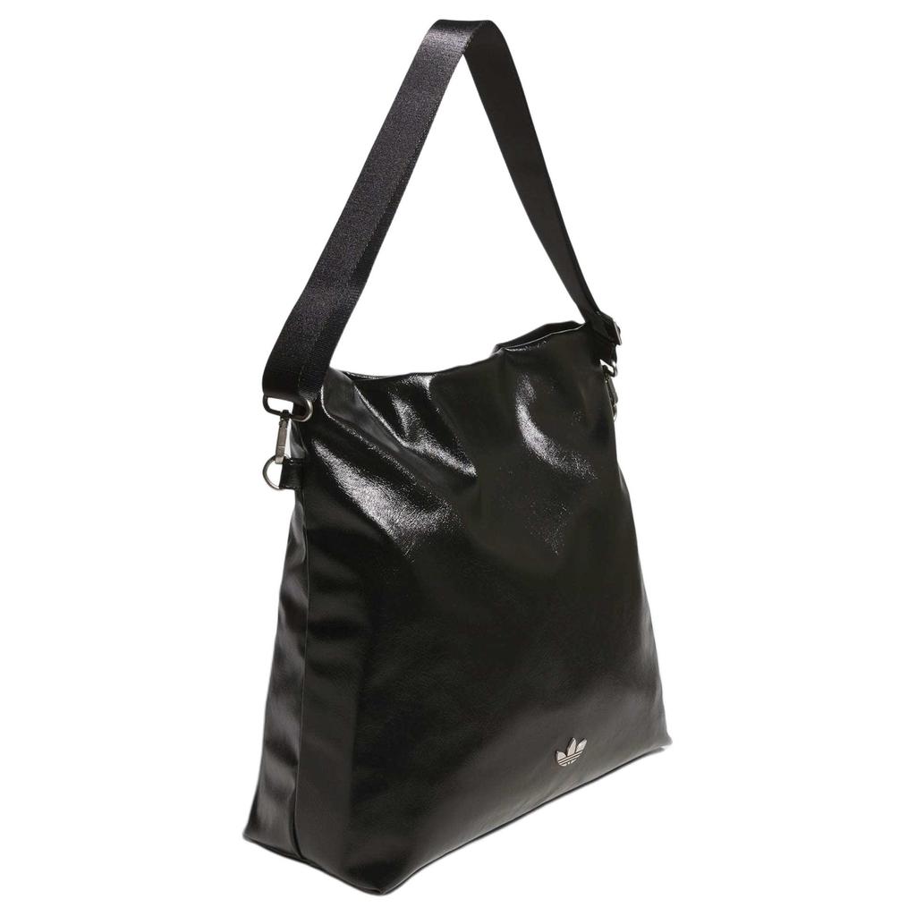 adidas Originals Trefoil Metal Logo Polyurethane Crossbody Shoulder Bag Large Women Bags Black KS5157