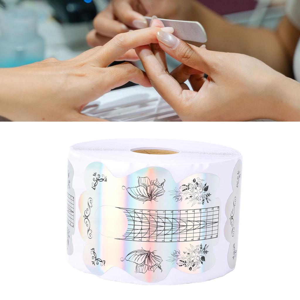 300 Pcs Nail Forms Length Self Adhesive Nail Extension Stickers Holographic with Clear Alignment Lines