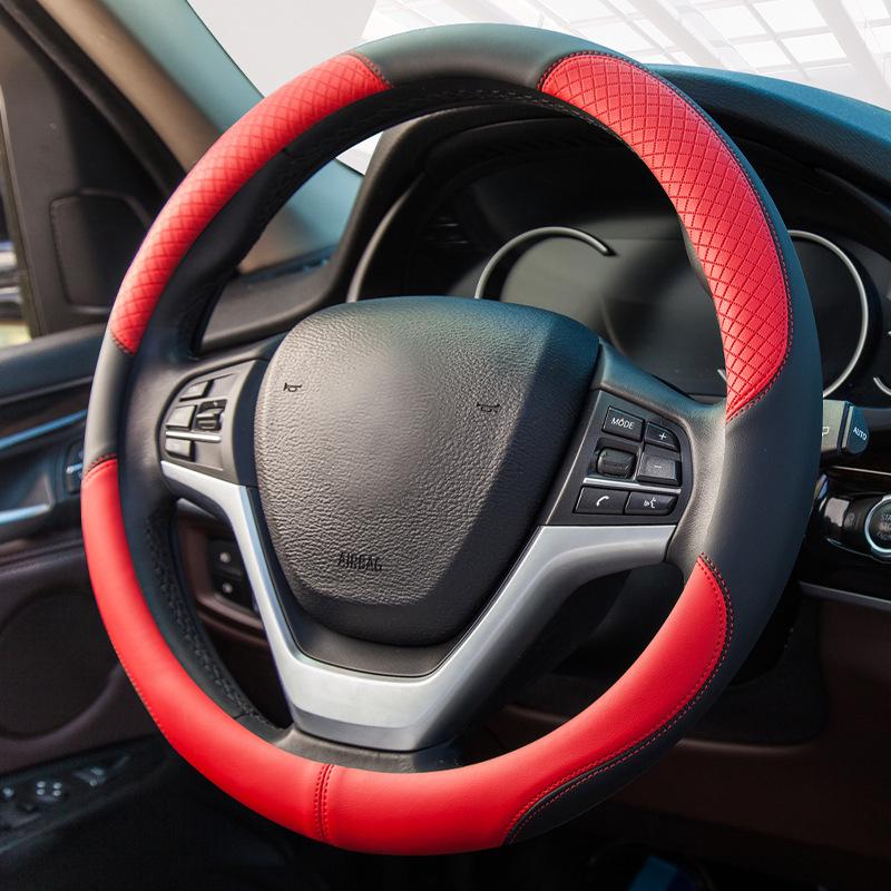 Car Leather Steering Wheel Cover - All-Season, Fits Various Models, Embossed Design