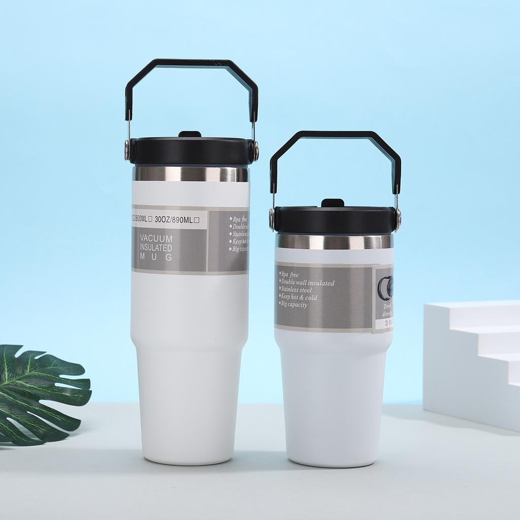 30oz Single Drink Portable Car Cup 304 Stainless Steel Vacuum Thermos Cup Large Capacity Straw Ice Bar