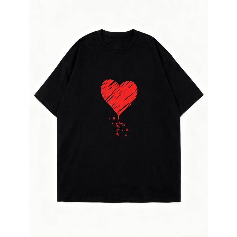 Oversized T Shirt Dress Black Heart Balloon Love Print Casual Wear For Women