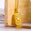 Stylish Gold Square Sun Moon Star World Pendant Necklace Accessory Eye Catching Clavicular Chain for Gathering Parties