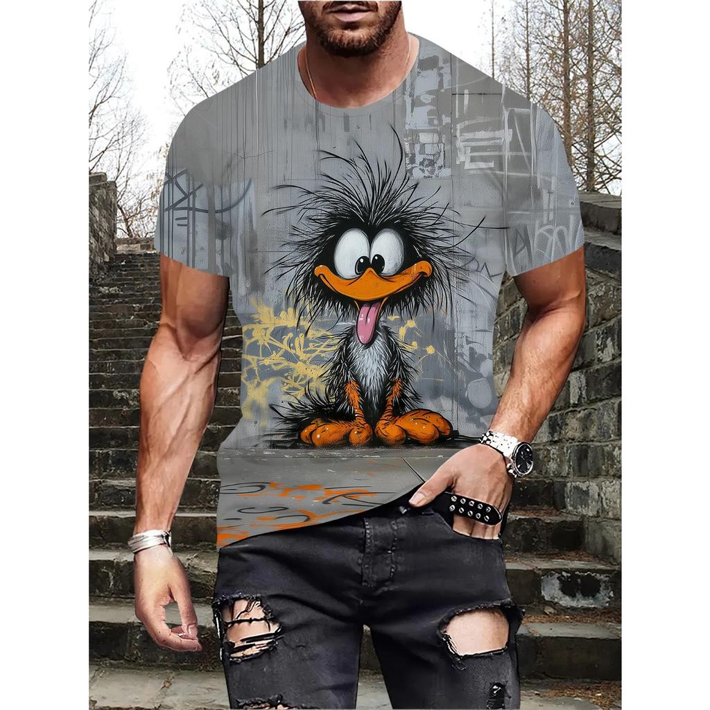 Summer Round Neck 3D Funny Animal Pattern Print Top Fashionable Casual Short Sleeved Men's T-shirts