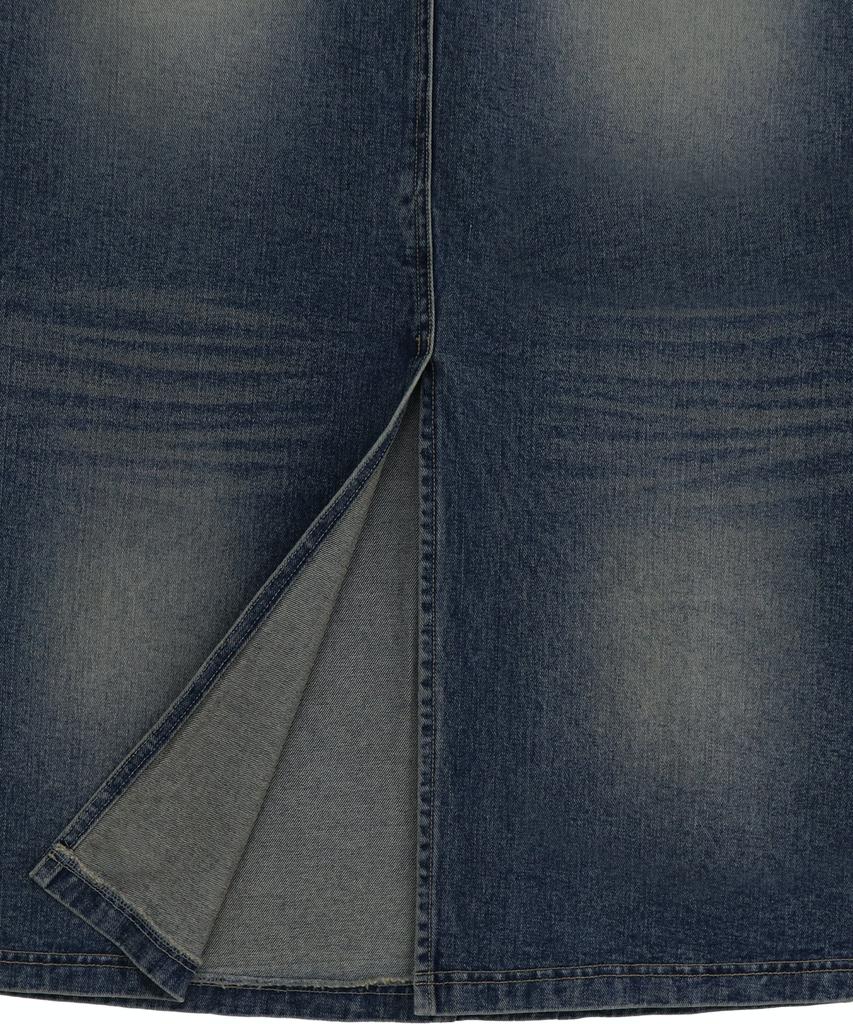 Teulimingbeodeu Front Yoke Denim Long Skirt [ Dark Blue ]