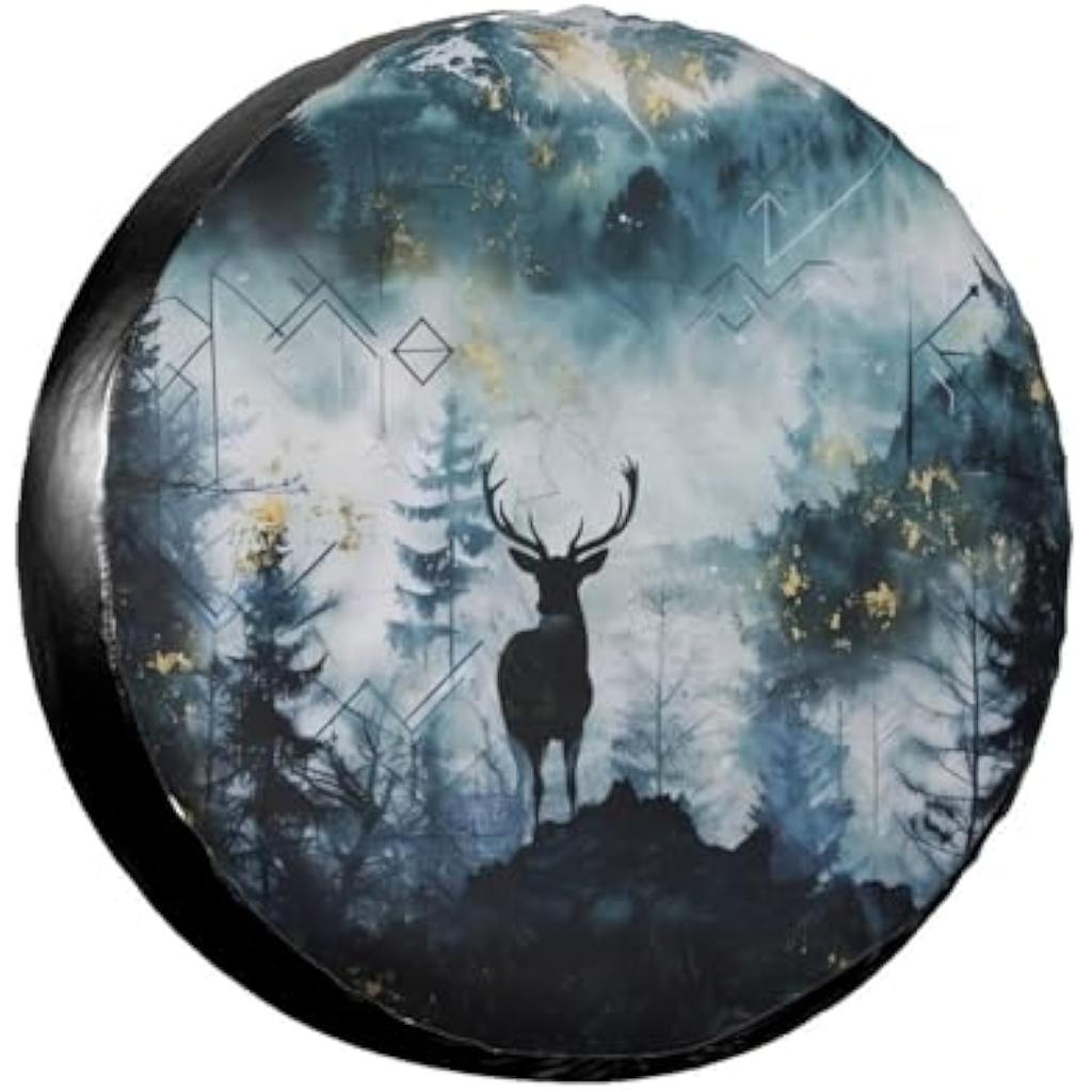 Abstract Deer Forest Spare Tire Cover Polyester Waterproof Wheel Protector for SUV RV Camper