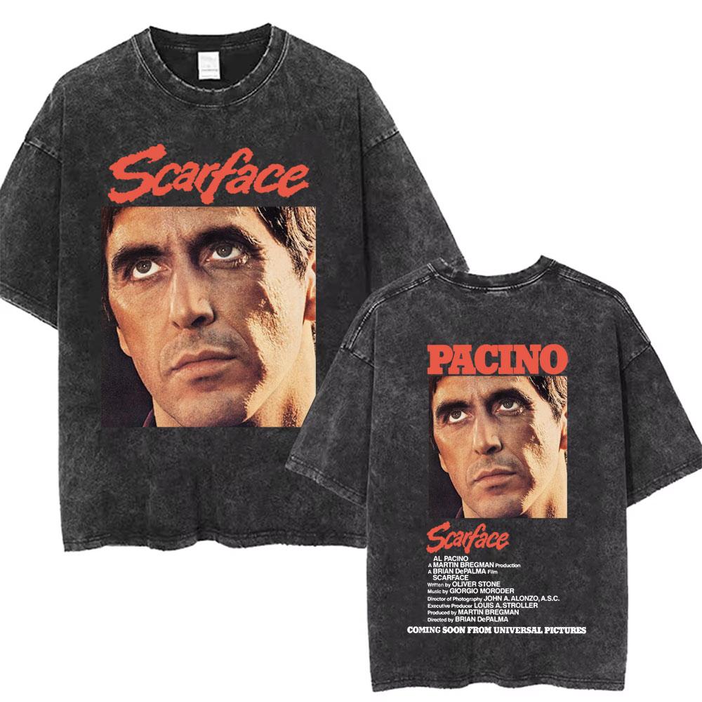 Movie Scarface Vintage Washed Tshirt Tony Montana Face Al Pacino Oversized Tshirts Men Women Fashion Hip Hop Gothic T Shirts