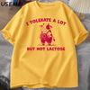I Tolerate A Lot But Not Lactose Funny TShirt Cute Cow Meme Tee Shirt Vintage Y2K Humor T Shirt Cotton Short Sleeve Unisexs Tops