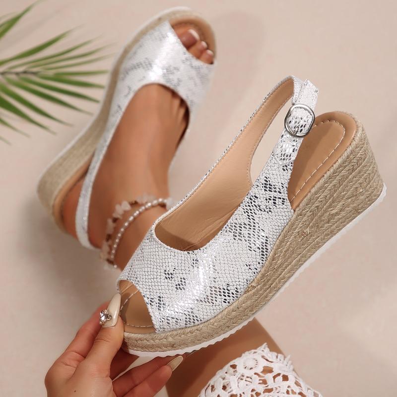 Fashion Plus Size 2025 Summer Peep Toe Women's Sandals Platform print Buckle Strap Wedges Round Toe Sandals for Outdoor Casual Shoes
